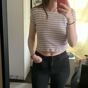 Y2K Pink and Blue Striped Crop Top